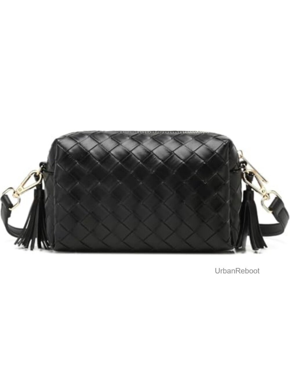 Woven Textured Faux Leather Crossbody Bag Adjustable Strap